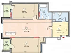 Apartament 3 camere, 2 bai, 2 balcone, CF, parcare, boxa, Zona Vivo — miniatura 3