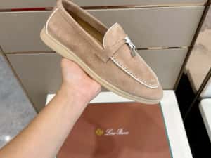 Scarpi Loro Piana Summer Walk – Suede Bej Deschis Premium — miniatura 6