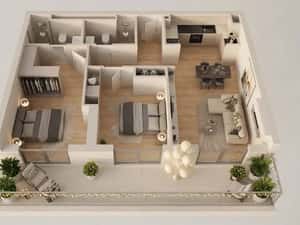 Apartament 3 camere cu balcon de 18 mp, KronenPark