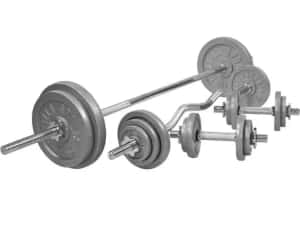 Banca multifunctionala alba + set greutati fonta, 108 kg — miniatura 6