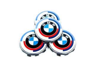 Set 7 Embleme Aniversare BMW 50 de ani Capota Portbagaj Jante si Volan — miniatura 8