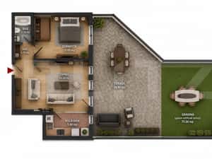 Apartament 2 camere, terasa spectaculoasa 75 mp, CF, Zona Vivo — miniatura 3