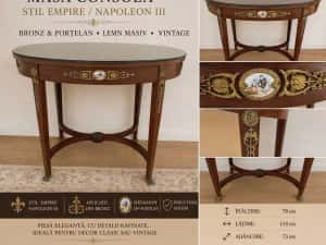 Masă consolă stil Empire / Napoleon III, bronz și porțelan, lemn masiv — miniatura 9