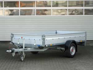 Remorca STEMA, CU SISTEM FRANARE 750-1350 Kg/300*150 CM ! GRATUIT: roata sustinere, CIV RAR si Numar Provizoriu — miniatura 1