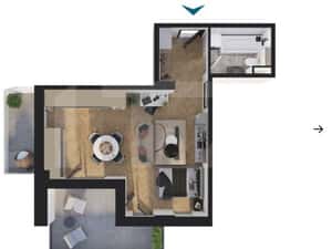 Apartament o camera, 40 mp, etajul 2, Zona Elite — miniatura 4