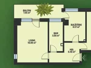 Apartament 2 camere decomandat, etaj intermediar, TVA Inclus