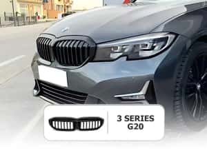Set Grile Duble M Style Radiator Bara Negru Lucios Bmw Seria 3 G20 G21 2019-2022, NOI — miniatura 9