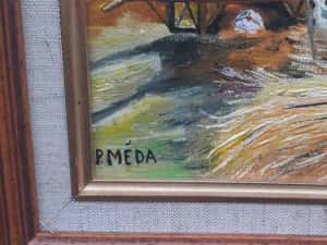 Tablou vechi - viata la sat - semnat P. Meda — miniatura 3
