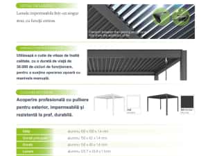 Pergola Bioclimatica Pavilion 3x3x2.4 m Premium Aluminiu Electrostatic — miniatura 8