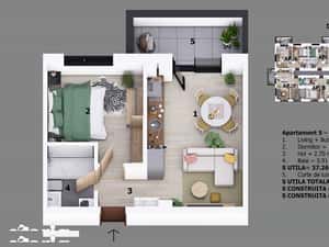 Apartament 2 camere strada Ion Creanga | Incalzire in pardoseala | — miniatura 3