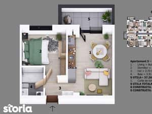 Apartament 2 camere strada Ion Creanga | Incalzire in pardoseala | — miniatura 6