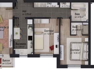 Apartament cu 3 camere în construcție, în clădire cu 4 etaje — miniatura 3