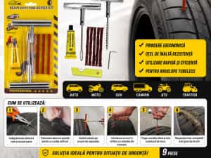 Kit Reparație Anvelope Tubeless 9 Piese pentru Auto Moto SUV — miniatura 8
