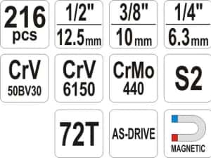 Trusa de scule 1/4"-3/8"&1/2" 216 piese YATO YT-38841 (NOU) — miniatura 6