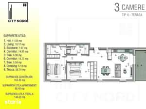 TVA INCLUS! Penthouse 3 camere cu rooftop de 56 mp! Pereti individuali — miniatura 5