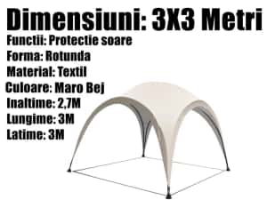 Pavilion CORT Umbrela Iglu Modern Cadru Metal Gradina Terasa Curte Rotund 3X3M Alb+ Livrare GRATUITA ! — miniatura 8