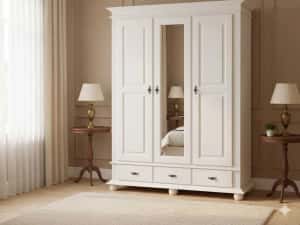 Dulap lemn masiv cu oglinda Seby, 3 usi + 2 sertare