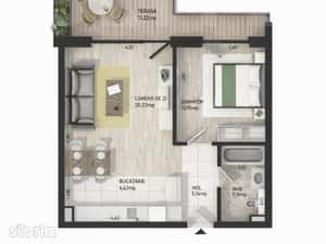 Apartament cu 2 camere, 49 mp, terasa 13 mp, zona Semicentrala — miniatura 3