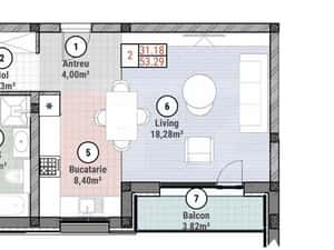 Apartament cu 2 camere 62 mp utili
