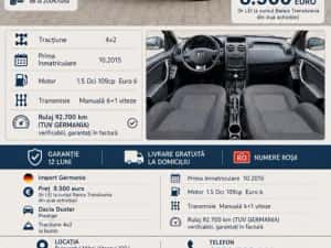 Dacia Duster Prestige 92.700 KM Euro 6 1.5Dci 109cp Import Germania CASH•RATE•GARANȚIE •LIVRARE GRATUITĂ•NUMERE ROSII — miniatura 9