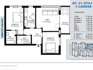 AP. 3CAM. DECOMANDAT IN BLOC P+4 / SCOALA BRAUNER,METROU N. TECLU! — miniatura 3
