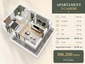 Apartament 2 camere, terasă 13 mp – Popești Leordeni, 0% comision — miniatura 3