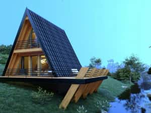 Vand casa modulara tip modern A pe structura metalica sau lemn 8x8m — miniatura 1