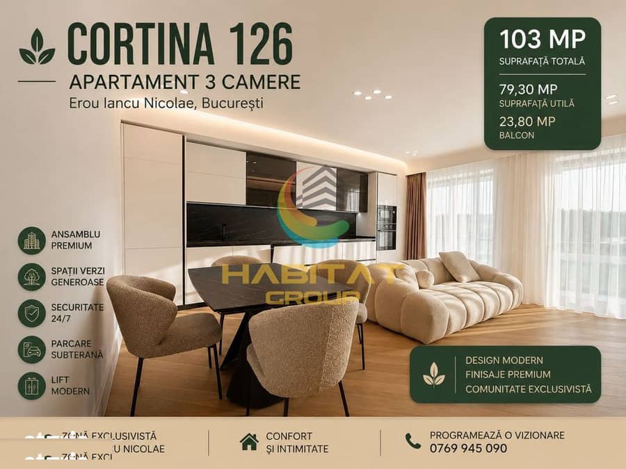 Vânzare Apartament 3 camere| Cortina 126 PIPERA  | Erou Iancu Nicolae — fotografie 1 din 6