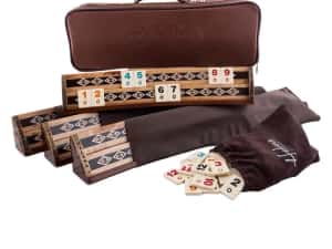 Joc de remi, remy, rummy din lemnn masiv si sidef pe semirotund 2643 — miniatura 1