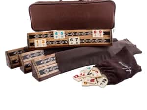 Joc de remi, remy, rummy din lemnn masiv si sidef pe semirotund 2643 — miniatura 8
