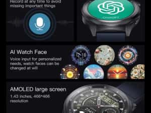 Smartwatch KUMI WATCH Gear GT3 AMOLED, silver, metal, AI, bonus — miniatura 8