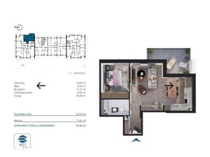 Apartament 2 camere, et intermediar, parcare, Elite Junior — miniatura 6