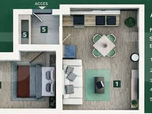 Apartament 2 camere, living cu bucatarie open space, balcon –45 mp u — miniatura 5