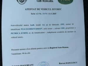 Audi A4, 1995 Atestat vehicol de Epoca, 2,6 benzina, V6 — miniatura 8