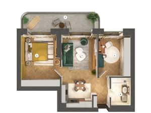 Apartament cu 2 camere + birou Tip 3A — miniatura 1